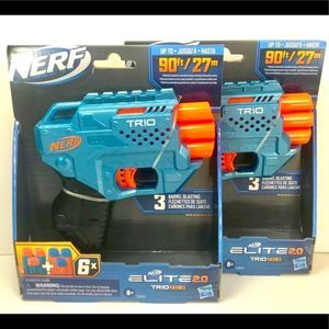 Set of 2 NERF Elite 2.0 Trio TD-3 Blaster, 6 Official Nerf Darts Each,  NEW